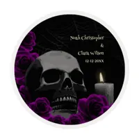 Spooky floral Gothic Skull Rose Hallowedding Purpl Edible Frosting Rounds