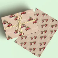 Kraft Red Truck Christmas Tree Merry Christmas  Wrapping Paper Sheets