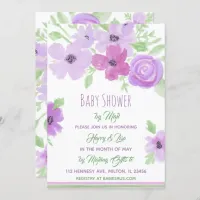 Watercolor Floral Girl's Baby Shower by Mail Invitation