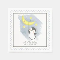 Penguin Moon Watercolor Baby Shower Napkins