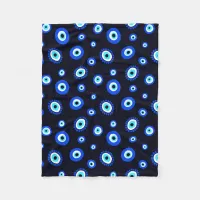 Evil Eye Midnight Blue and Aqua Greek Eye Pattern Fleece Blanket