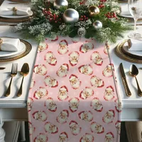 Pink Vintage Retro Santa Claus Christmas Short Table Runner