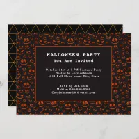 Pumpkin Eyes and Grins in Black Halloween Party Invitation