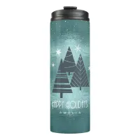 Christmas Trees and Snowflakes Teal ID863 Thermal Tumbler