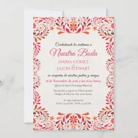 Red Pink Floral Botanical Romantic Spanish Wedding Invitation