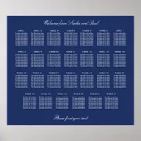 Navy Blue 27 Table Wedding Seating Chart Poster