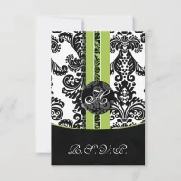 mod damask lime rsvp cards