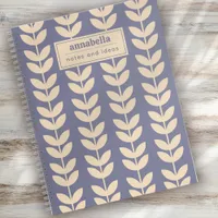 Lavender Retro Vibe Leaf Pattern Monogram Notebook