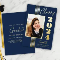 2025 Graduation Party Photo Frame Navy Gold  Foil Invitation