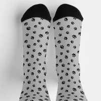 Black Paw Prints Pattern Gray Socks