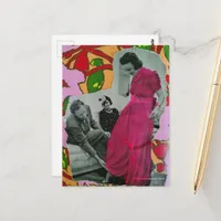 Pajama Model Lady circa 1939  Mixed Media Collage Postcard