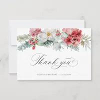 Elegant Winter Floral Christmas Wedding Thank You Card