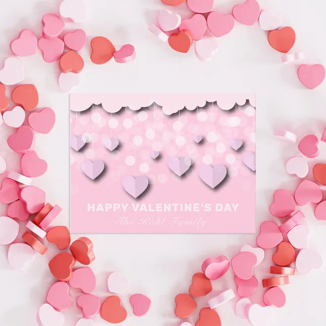 Cute Pink Hearts On Strings & Clouds Valentine's  Postcard