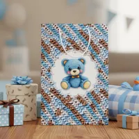 Cute Crochet Teddy Bear Blue and Brown Medium Gift Bag