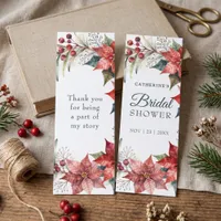 Watercolor Poinsettia Winter Bridal Shower Favor Bookmarks