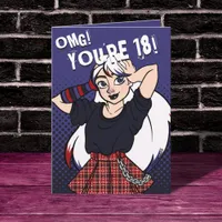 Punk Cartoon Girl Dark Blue 18th Birthday Card