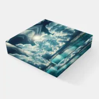 Beautiful Ocean, Dock and Fluffy Clouds Paperweight