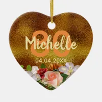 80th birthday gold floral name date ceramic ornament