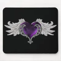 Goth Purple Heart with Angel Wings Mousepad