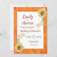 Sunflower Orange Boho Floral Watercolor Wedding Invitation