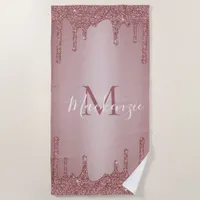 Girly Pink Rose Gold Glitter Sparkle Drips Beach Towel