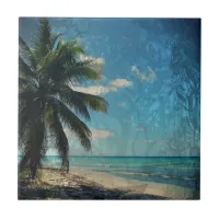 Caribbean Blue Digital Art Ceramic Tile