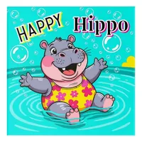 Happy Hippo | Cute Cartoon Kid's Nursery Art