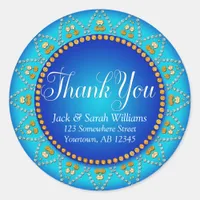 Blue Aqua Sun Wedding Favor Thank You Sticker