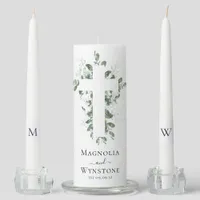 Eucalyptus Cross Monogram Wedding Unity Candle Set