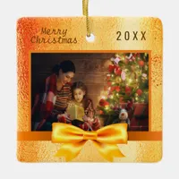 Christmas gold photo family ceramic ornament