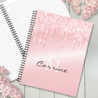 Monogram Blush Pink Dripping Glitter Metallic Notebook