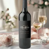 Bridal Shower black gold monogram Wine Label