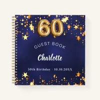 Guest book 60th birthday navy blue gold stars
