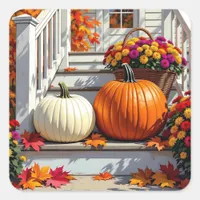 Autumn Blessings | Mums, Pumpkins and Fall Leaves Square Sticker