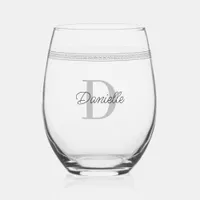 Custom Name Monogram Modern Elegant Greek Meander Stemless Wine Glass