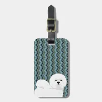 Personalized Bichon Frise - Sage Blue Navy Chevron Luggage Tag