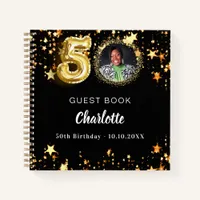 Guest book 50th birthday black gold stars photo