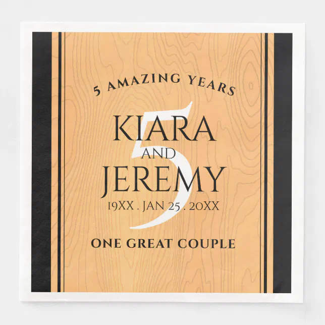 Elegant 5th Wood Wedding Anniversary Celebration Paper Dinner Napkins