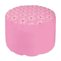 Pink Flowers And Stripes Round Pouf