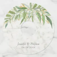 Botanical Watercolor and Marble Wedding Wine Glass Tag