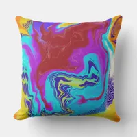 Blue, red, yellow Fluid Art Digital Pour Painting Outdoor Pillow