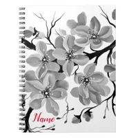 Sakura Japanese Cherry Tree Black and White   Notebook