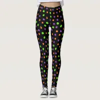 Purple Orange Lime Green Halloween Polka Dot Leggings