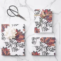 Floral Abstract Doodle Art Style Purple Rust Peach Wrapping Paper Sheets