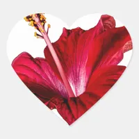 Red Hibiscus Flower Side View Heart Sticker