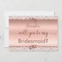 Rose Gold Glitter Will You Be My Bridesmaid Invitation