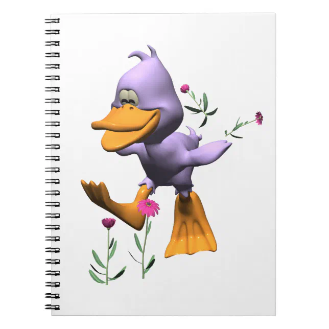 Cute Happy Cartoon Duck Running Through Flowers