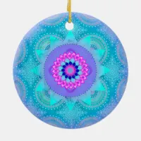 Lotus Bloom Turquoise Mandala ID129 Ceramic Ornament