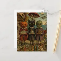 Vintage Children in Spooky Halloween Masks Seaside Postcard