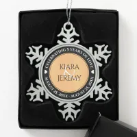 Elegant 5th Wood Wedding Anniversary Snowflake Pewter Christmas Ornament